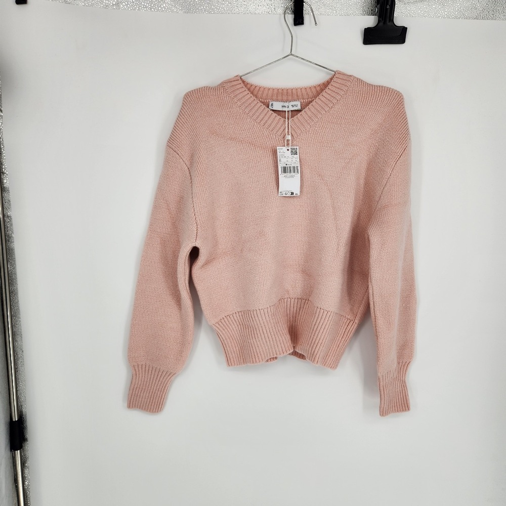 Mango Pink XS V-Neck Knit Sweater NWT